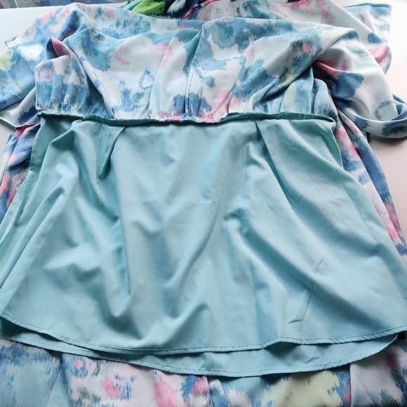 UNGARO Maureen Halter Maxi Dress M  Floral Blue Multi Ruched Waist Sleeveless - Picture 11 of 16